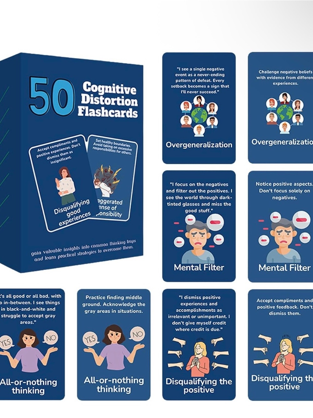 50 Cognitive Distortion Flashcards - Blue